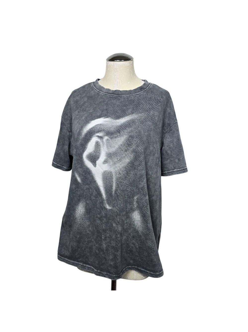 Shein Curve Halloween Scream Face Gray Crewneck Short Sleeves Shirt 0XL